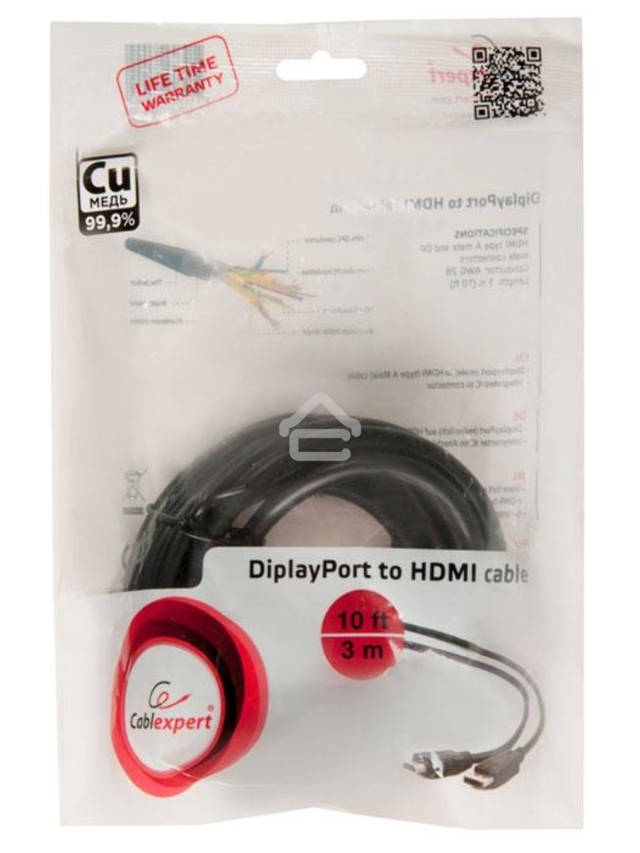 Кабель DisplayPort-HDMI Gembird/Cablexpert 3м, 20M/19M, черный, экран, пакет(CC-DP-HDMI-3M)
