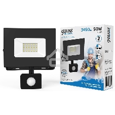 Прожектор светодиодный Gauss Elementary 50Вт 3500лм IP65 6500К с датчиком движения