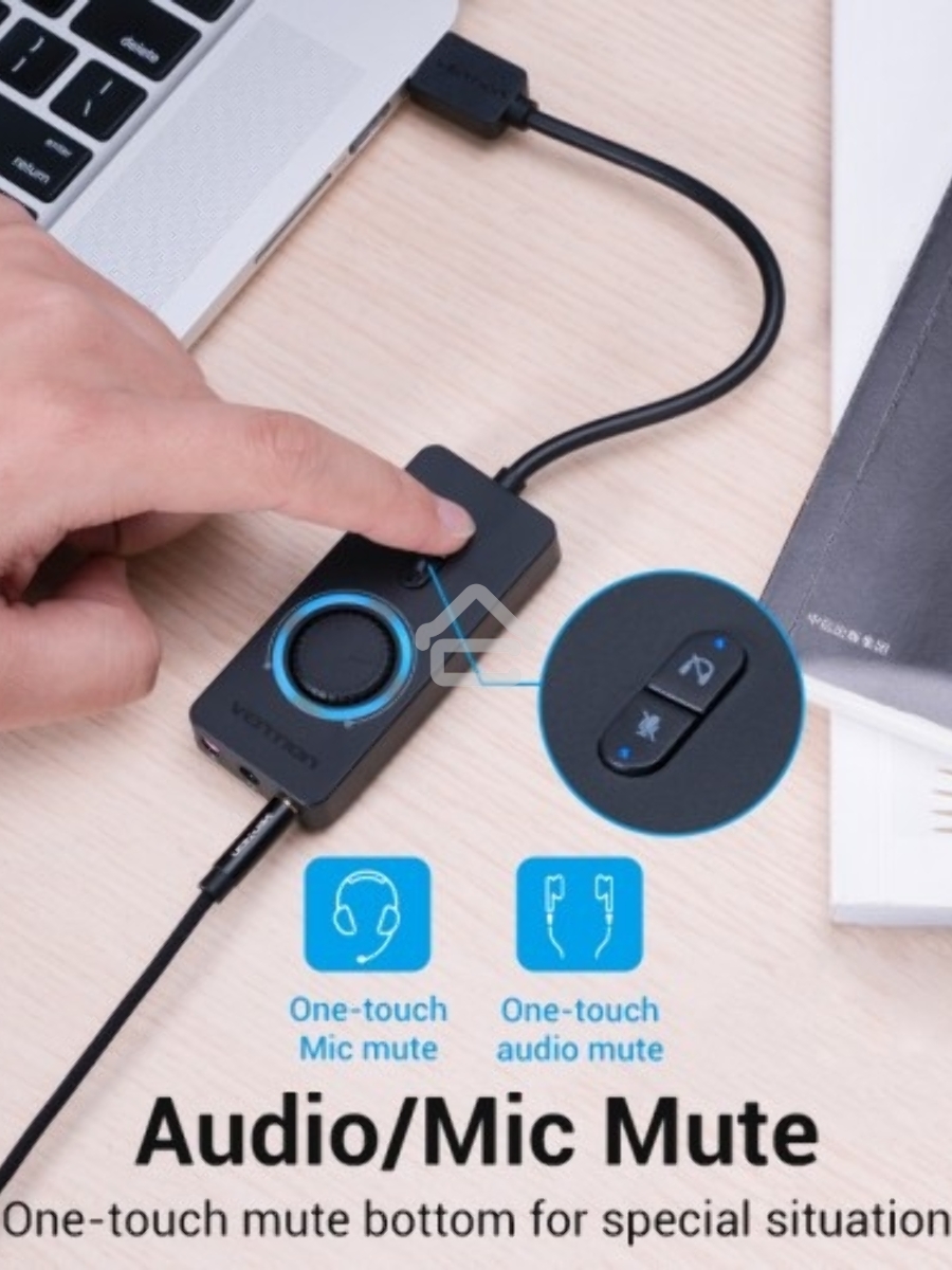Внешняя звуковая карта Vention USB c регулятором громкости Черная