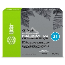 Картридж струйный Cactus CS-C9351 №21 черный (17 мл) для HP DJ 3920/3940/D1360/D1460/D1470/D1560/D2330/D2360/D2430/D2460/F370/F375/F380/F2180/F2187/F2224/F2280/F2290/F4140/F4172/F4180/F4190