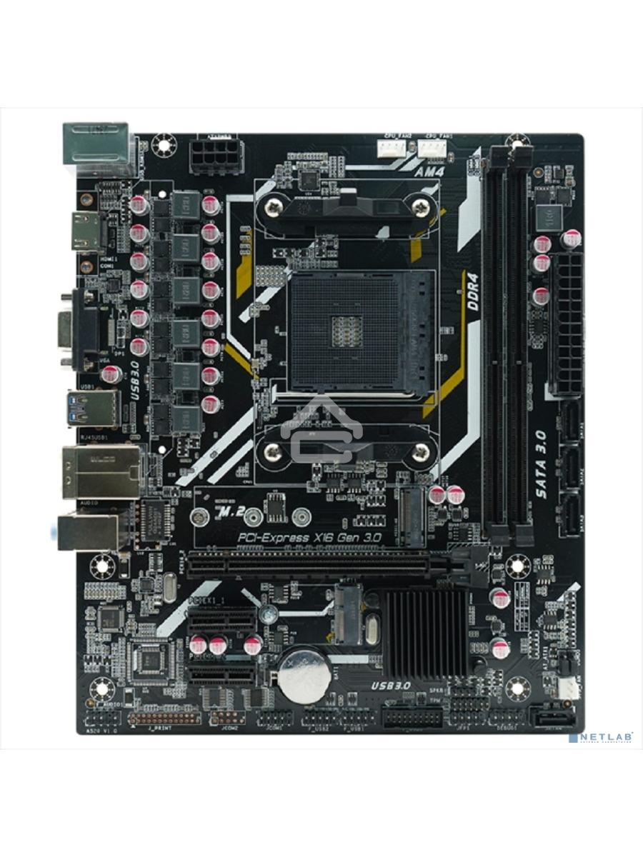 Материнская плата AFOX A520D4-MA5-V2, AM4, AMD A520, 2xDDR4, 4xSATA, 1xM.2, 1xPCIe 3.0 x16, 2xPCIe x1, 1xMini PCIe, 1xHDMI, 1xVGA, 1x 1Gb LAN, 2xUSB-A 2.0, 4xUSB-A 3.0, 3x3.5 мм, 5.1, mATX