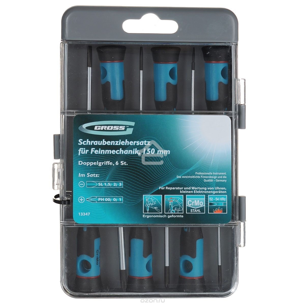 Набор отверток Gross 13347 для точной механики crmo двухкомпонентные рукоятки 6 шт. пласт. бокс