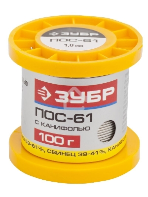 Припой ЗУБР 55450-100-10C  ПОС 61 трубка с канифолью 100г 1мм