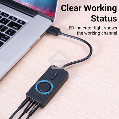 Внешняя звуковая карта Vention USB c регулятором громкости Черная