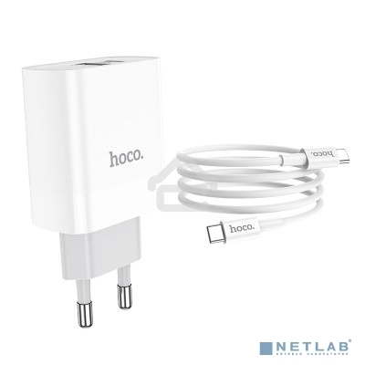 Сетевое зарядное устройство HOCO C80A Rapido 1xUSB + 1xUSB-C, 3.1A, 20W, белый
