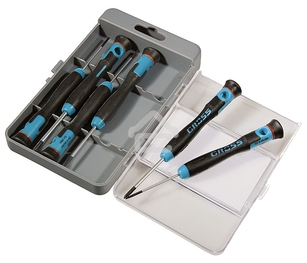 Набор отверток Gross 13347 для точной механики crmo двухкомпонентные рукоятки 6 шт. пласт. бокс