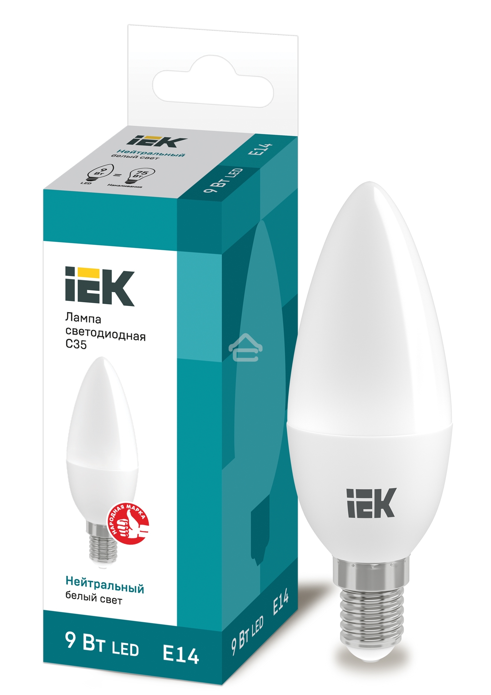 Лампа светодиодная LED 9Вт 230В 4000К E14 свеча LLE-C35-9-230-40-E14 IEK