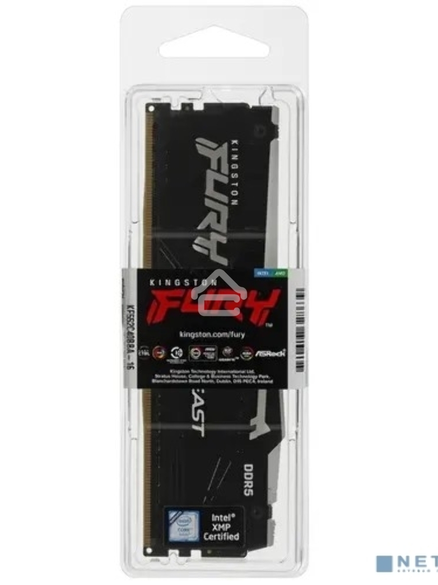 Оперативная память Kingston Fury Beast, DDR5, 16GB (1x16GB), 5200MHz, CL40, DIMM, с радиаторами, RGB, черный