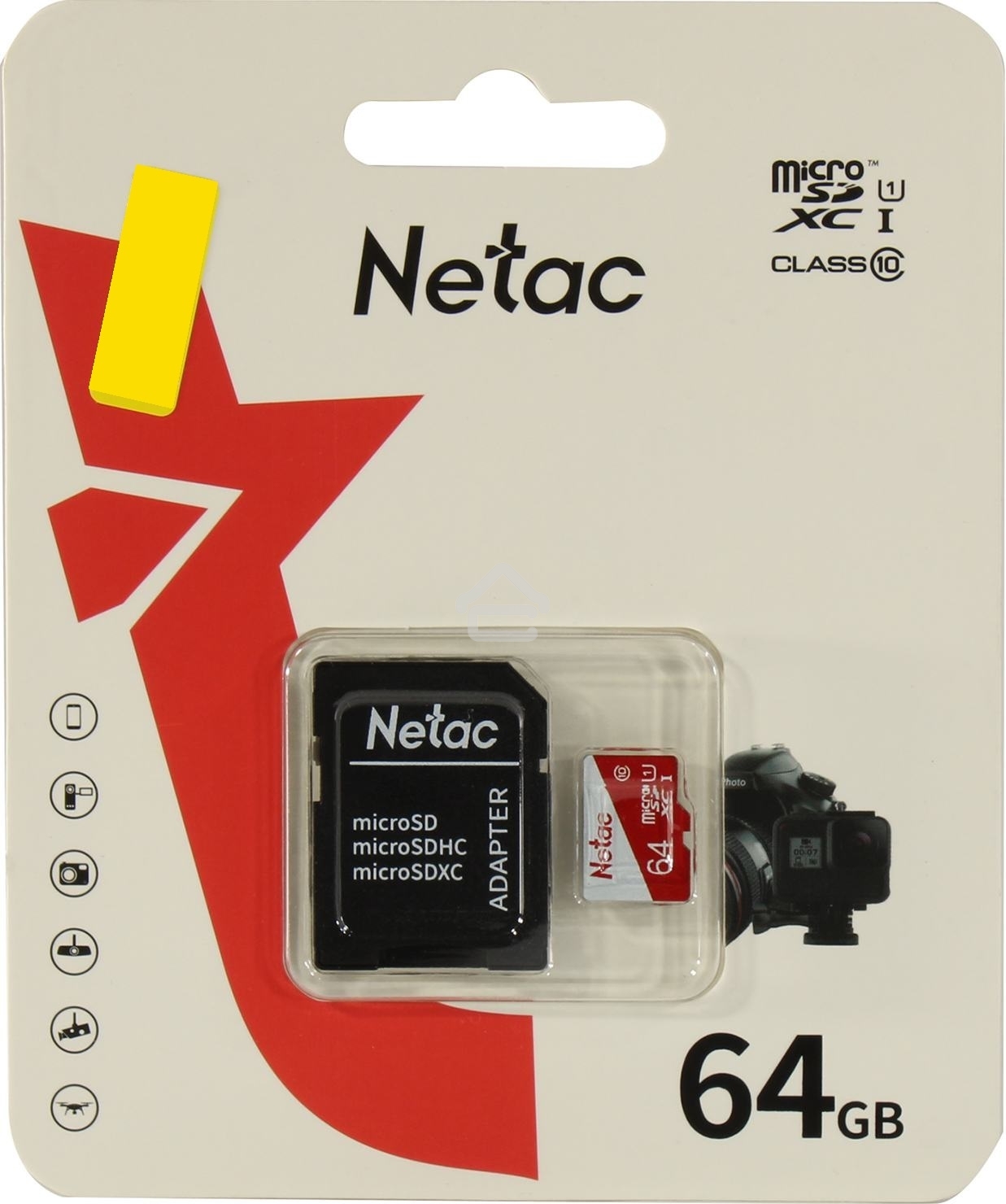 Карта памяти Netac P500 ECO 64GB MicroSDXC U1/C10 up to 80MB/s, retail pack with SD Adapter