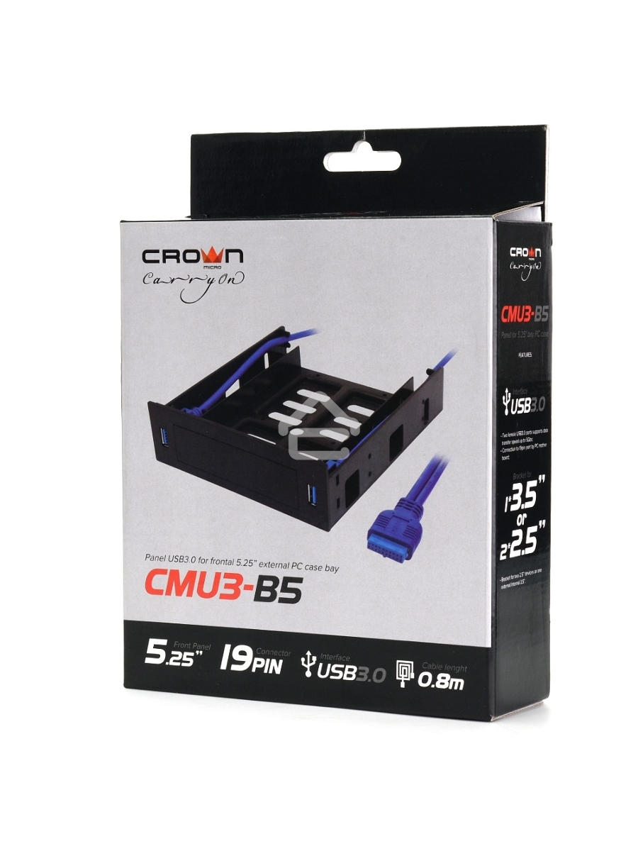 Панель с двумя портами USB 3.0 в слот 5.25 компьютерного корпуса и слот 1*3.5/2*2.5 CMU3-B5