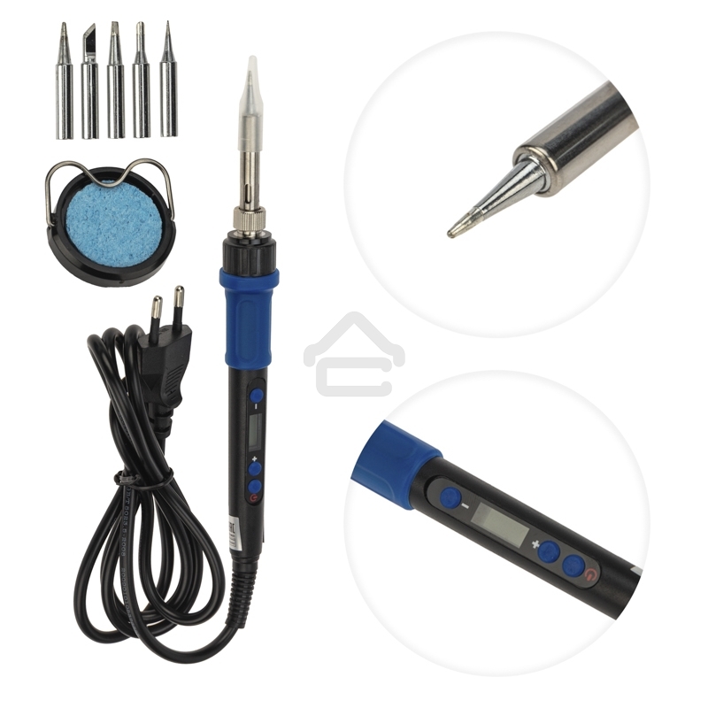 Паяльник Rexant, подставка, набор из 5 жал, цифровой, керамический нагреватель, 200-500 °C, 220 В/65 Вт