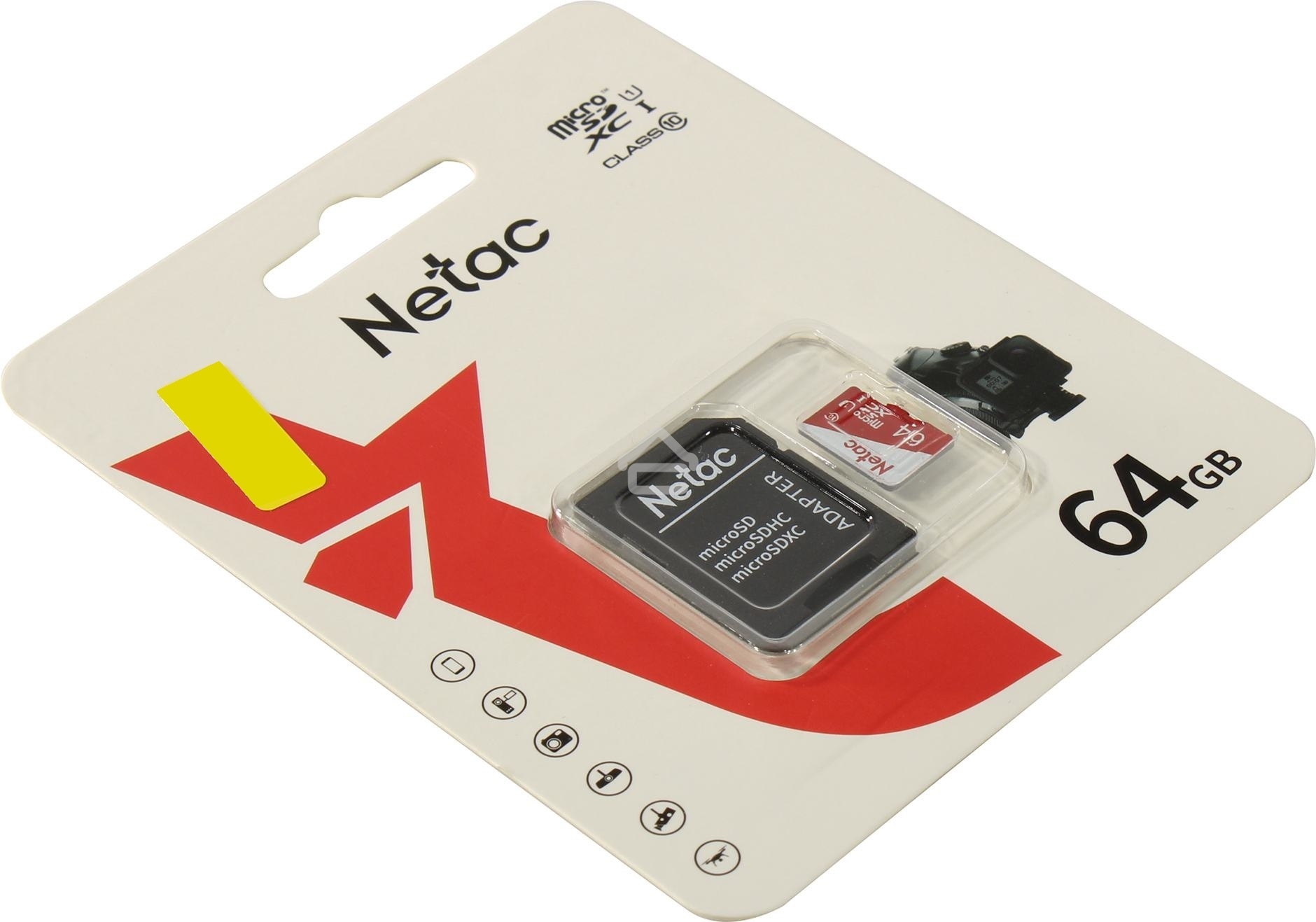 Карта памяти Netac P500 ECO 64GB MicroSDXC U1/C10 up to 80MB/s, retail pack with SD Adapter