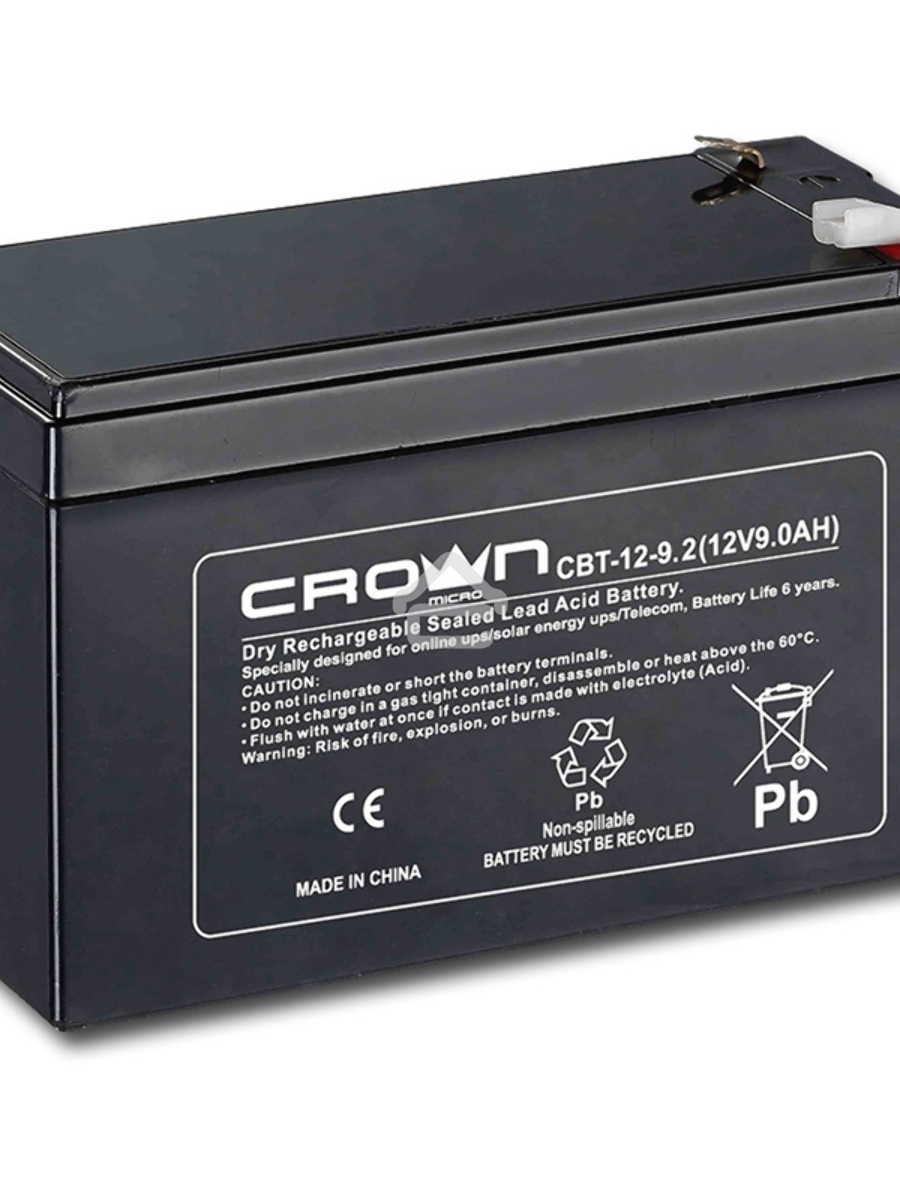 Батарея CROWN CBT-12-9.2 (12V 9.2Ah) F2 срок службы 5 лет