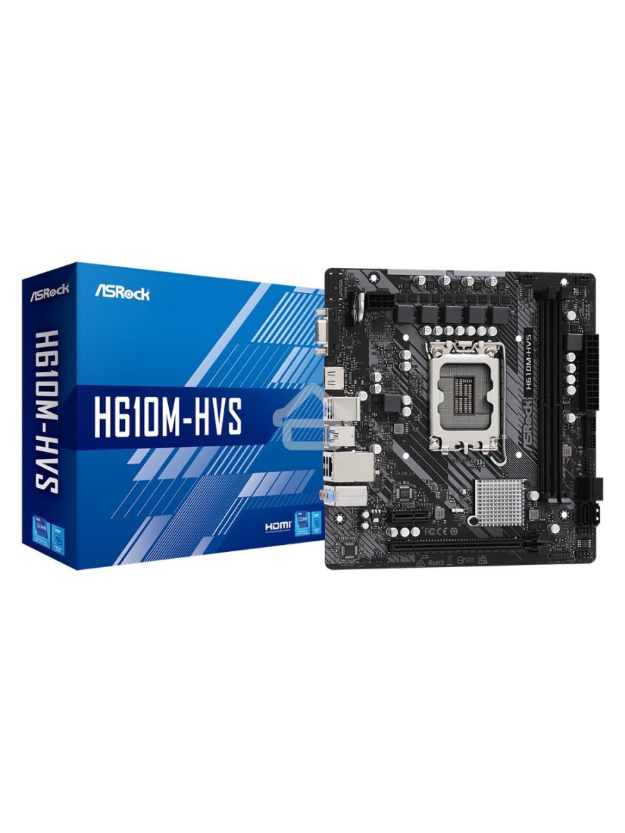 Материнская плата ASRock H610M-HVS, LGA 1700, Intel H610, 2xDDR4, 4xSATA, 1xPCIe 4.0 x16, 1xPCIe x1, 1xHDMI, 1xVGA, 1x 1Gb LAN, 2xUSB-A 3.2 Gen 1, 4xUSB 2.0, 3x3.5 мм, 7.1, mATX