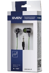 Наушники вкладыши SVEN E-107  черный/зеленый