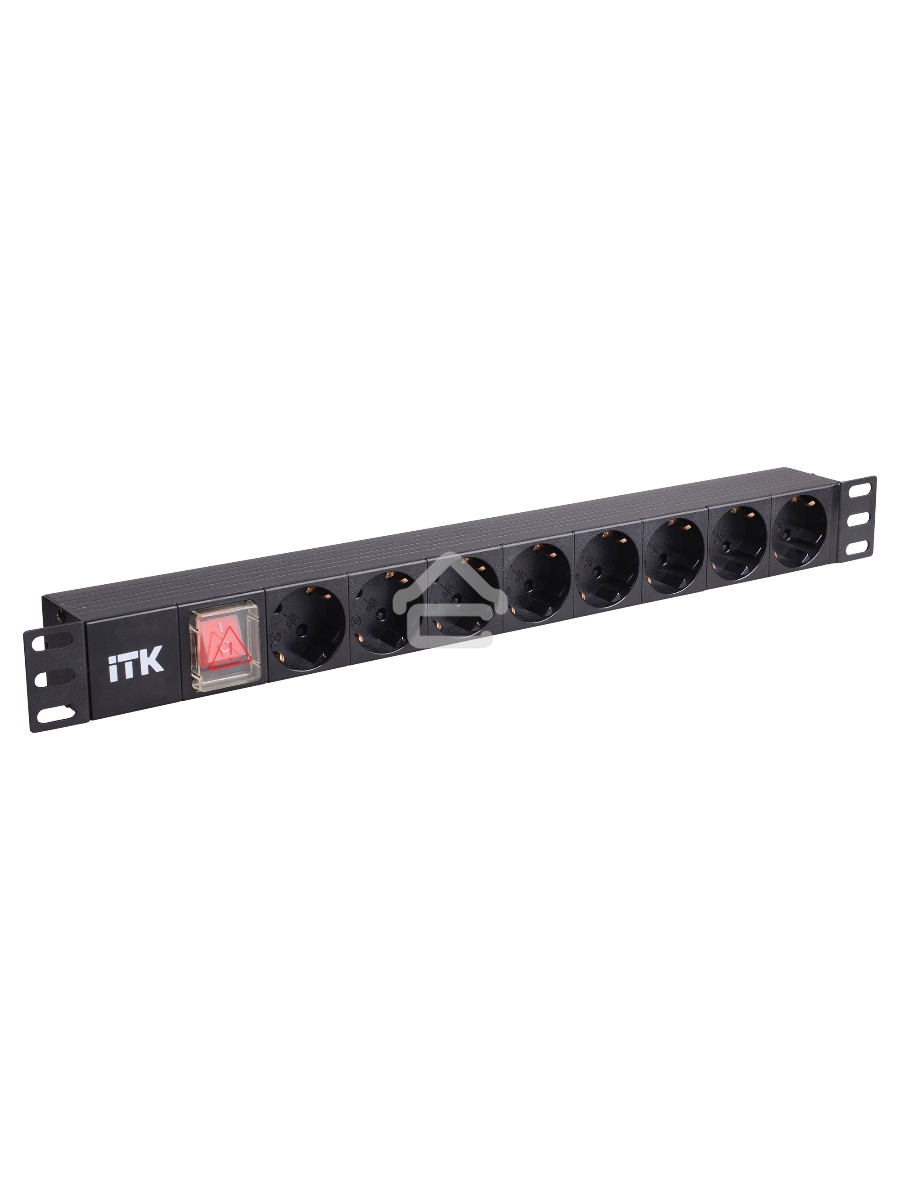 Блок розеток 19 (8шт)PDU с LED выкл.алюм.профиль 1U шнур 2м вилка DIN49440 (нем.станд.)  PH12-8D1  ITK