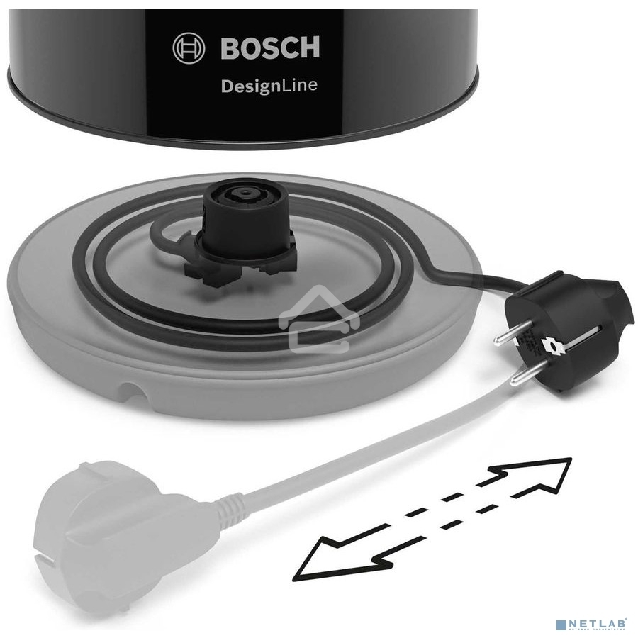 Чайник электрический Bosch TWK3P423 1.7 л, 2400 Вт, черный (корпус: нержавеющая сталь)