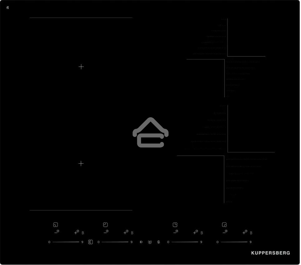 Варочная поверхность Kuppersberg ICI 616 60 см, индукция, High-Tech, inverter, прямой край, 9 уровней мощности, бустер, Stop and Go, Bridge zone, автоматическое отключение, таймер, индикатор остаточного тепла, сенсорное/слайдерное управление, черный