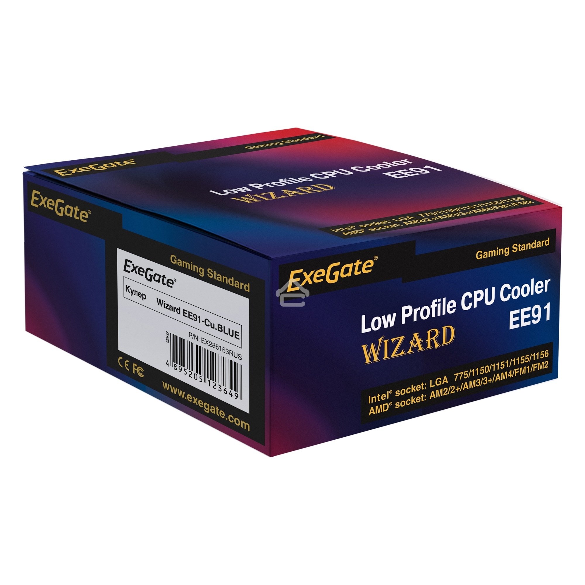 Кулер для процессора ExeGate Wizard EE91-Cu.BLUE бронзовый, 90 мм, алюминий/медь, 2200 об/мин, 22 дБ, 3 pin, 80 Вт, 45 мм