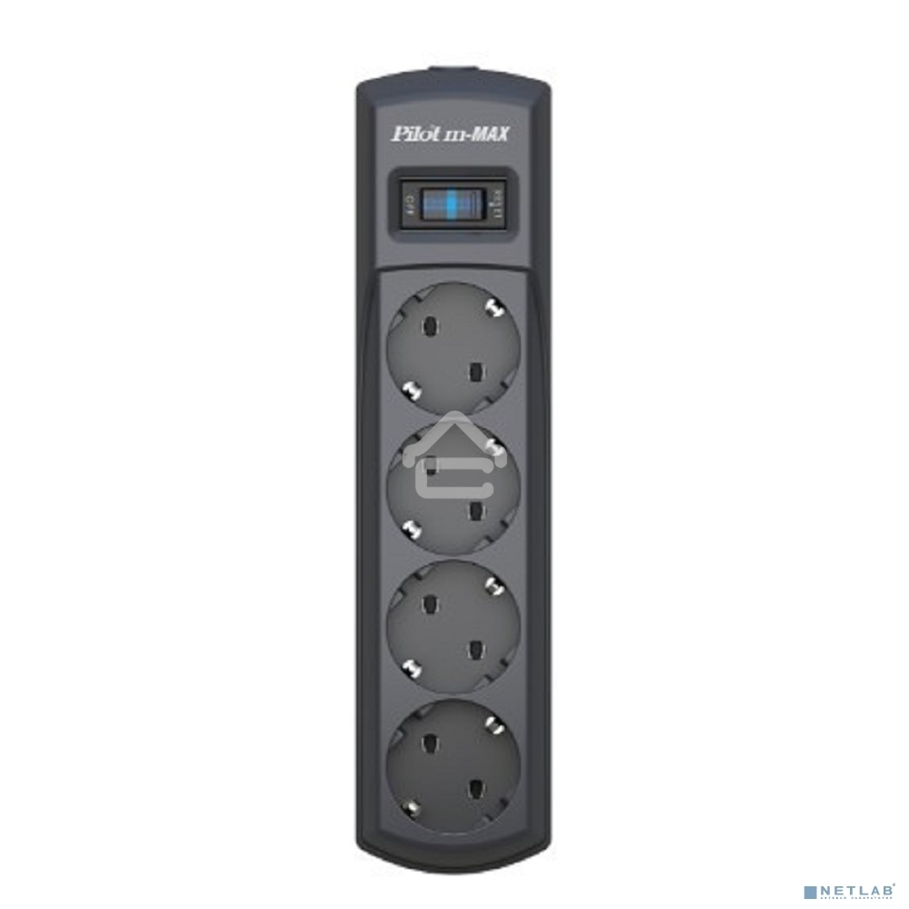 Сетевой фильтр ZIS (Pilot) m Max 4 розетки (евро с заземлением), 15А/3.3 кВа, автомат, 1.8 м, серый графит Surge protector Pilot m Max 4 euro outlets, 15А/3.3кВа, 1.8m