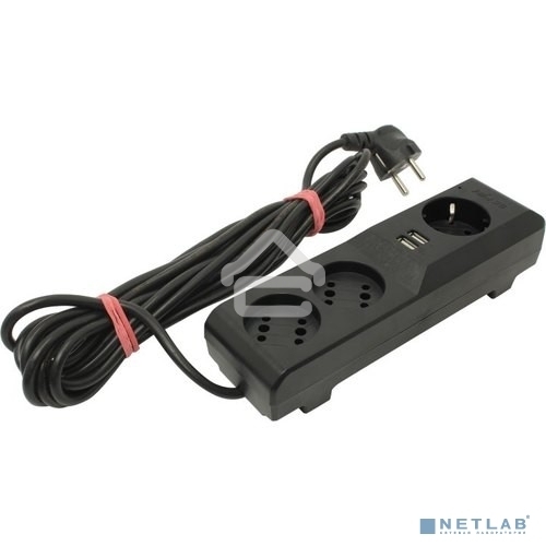 Сетевой фильтр Surge protector Pilot 3G 3xGP euro outlets, 10А/2.2кВа, 2xUSB, 1.8m, черный