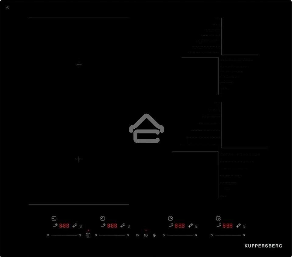 Варочная поверхность Kuppersberg ICI 616 60 см, индукция, High-Tech, inverter, прямой край, 9 уровней мощности, бустер, Stop and Go, Bridge zone, автоматическое отключение, таймер, индикатор остаточного тепла, сенсорное/слайдерное управление, черный