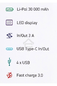 Мобильный аккумулятор Digma DGP-30000-4U Li-Pol 30000mAh 3A черный 2xUSB