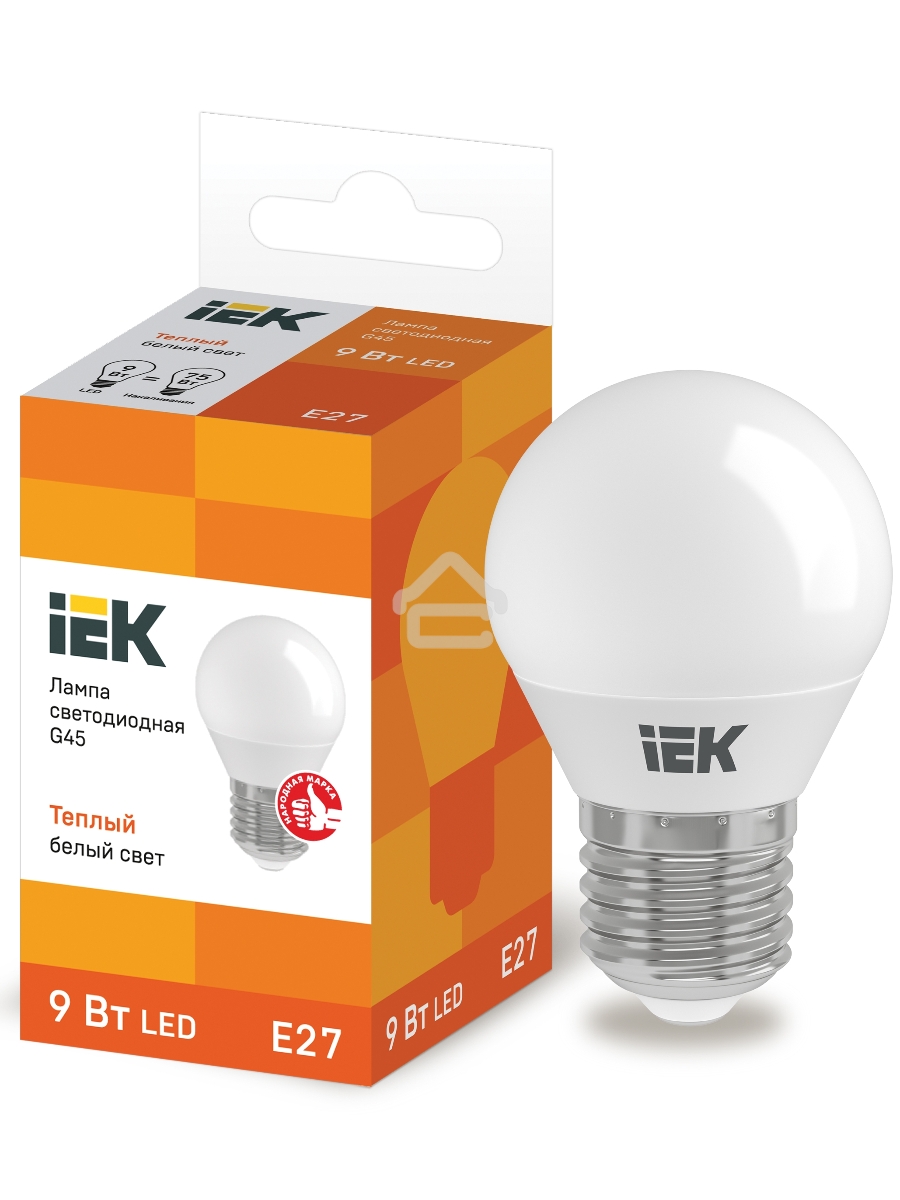 Лампа Iek LLE-G45-9-230-30-E27 светодиодная ECO G45 шар 9Вт 230В 3000К E27
