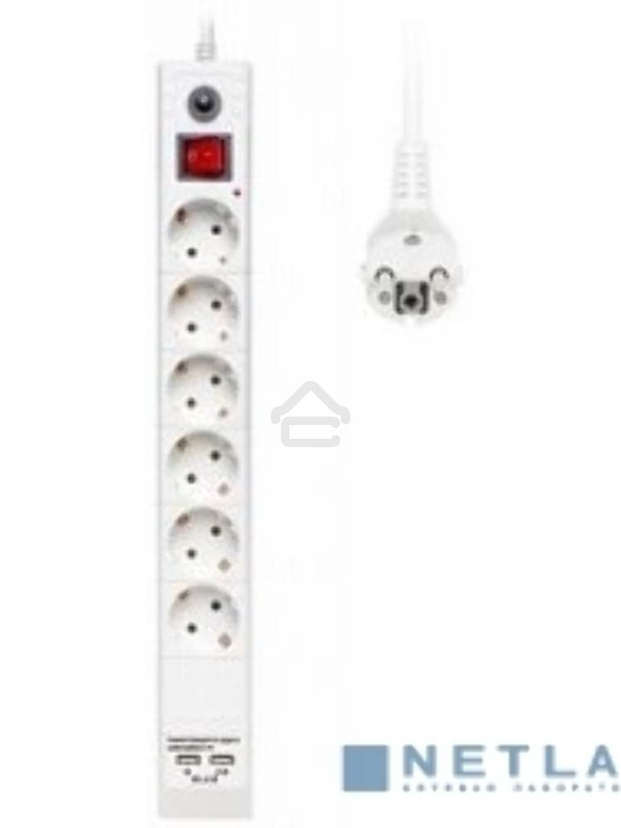 Сетевой фильтр Buro BU-SP5_USB_2A-W 5м (6 розеток) белый (коробка)