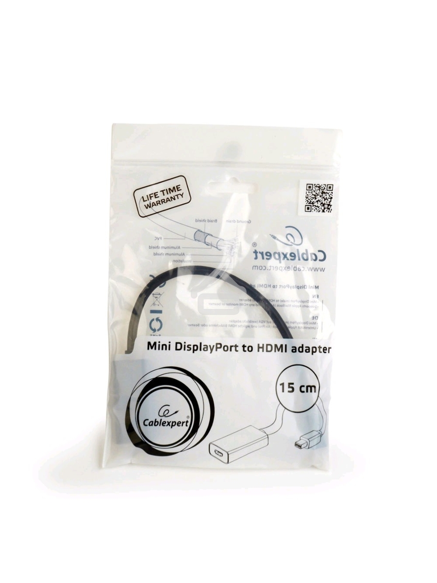 Переходник miniDisplayPort - HDMI, Cablexpert A-mDPM-HDMIF-02, 20M/19F, кабель 15см, черный, пакет