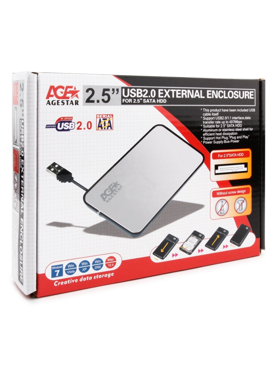 Внешний корпус для HDD AgeStar SUB2A8 SATA пластик/сталь черный 2.5