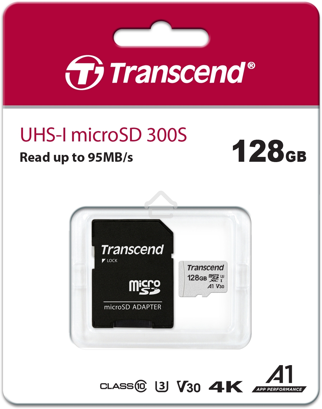 Флеш карта Transcend Micro SecureDigital 128Gb MicroSDXC Class 10 UHS-I U3, SD adapter(TS128GUSD300S-A)