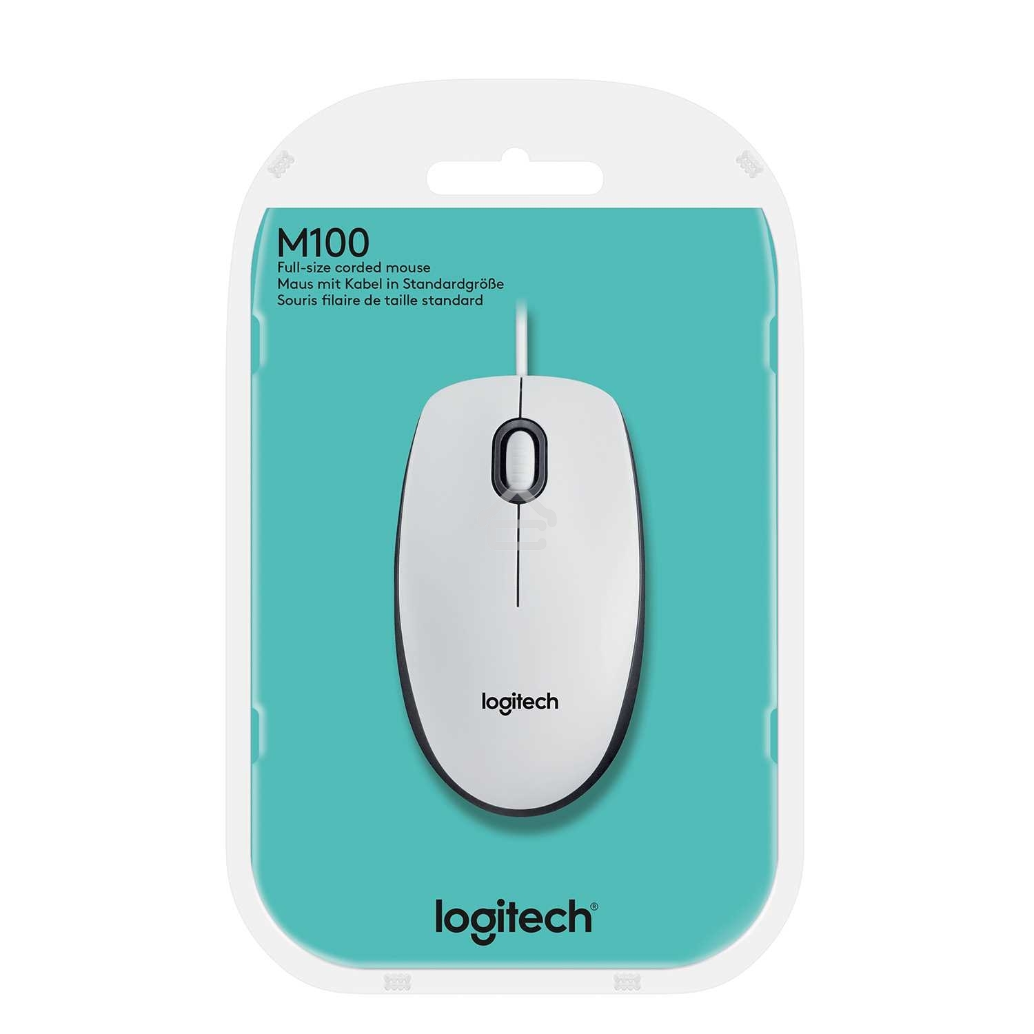 Мышь проводная Logitech M100 белый, 1000 dpi, USB, кнопки - 3
