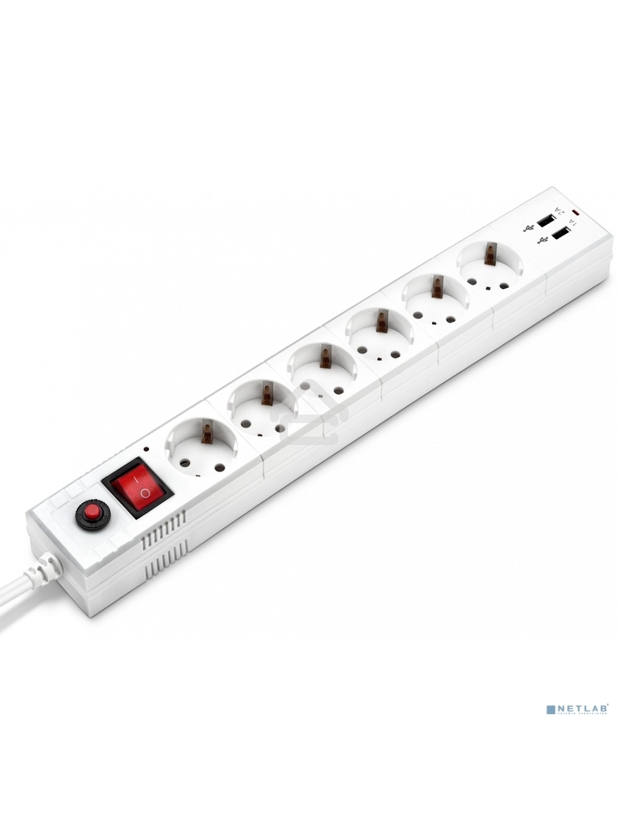 Сетевой фильтр Buro BU-SP5_USB_2A-W 5м (6 розеток) белый (коробка)