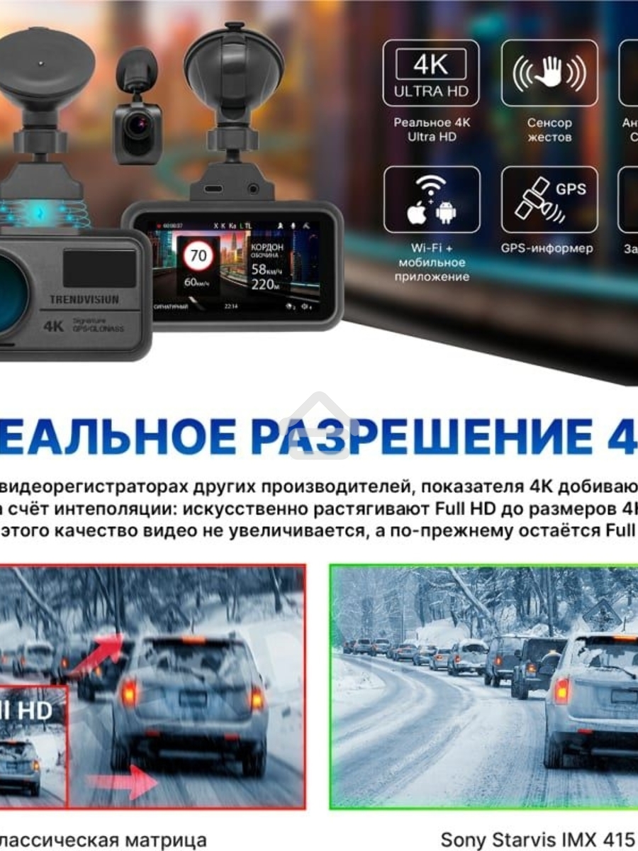 Видеорегистратор TrendVision TDR-725 Real 4K черный 8Mpix 2160x3840 2160p 170гр. GPS NT96670