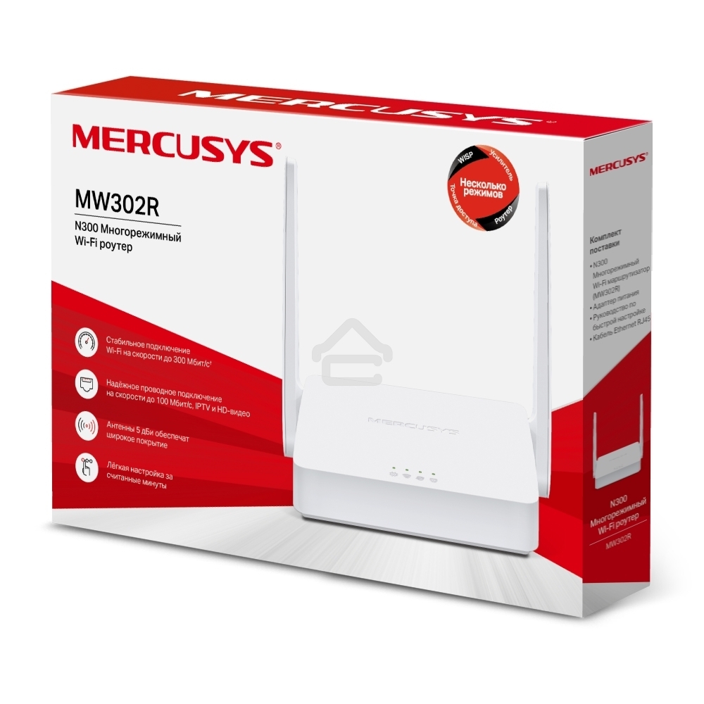 Роутер Mercusys 300Mbps Multi-Mode Wireless N Router, 2× Fixed External Antennas, 2× 10/100 Mbps LAN Ports, 1× 10/100 Mbps WAN Port, FEATURE: Access Point Mode, WPS/Reset Button, IPTV, IPv6, Beamforming, MU-MIMO, Parental Controls, Guest Network