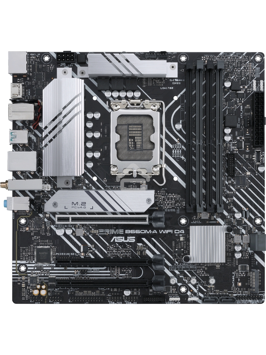 Материнская плата ASUS PRIME B660M-A WIFI D4, Socket LGA 1700, Intel B660, 4xDDR4, 4xSATA, 2xM.2, 1xPCIe 4.0 x16, 1xPCIe 3.0 x16, 1xDP, 2xHDMI, 1x 1Gb LAN, 2xUSB-A 3.2 Gen 2, 4xUSB-A 2.0, 3x3.5 мм, 7.1, mATX