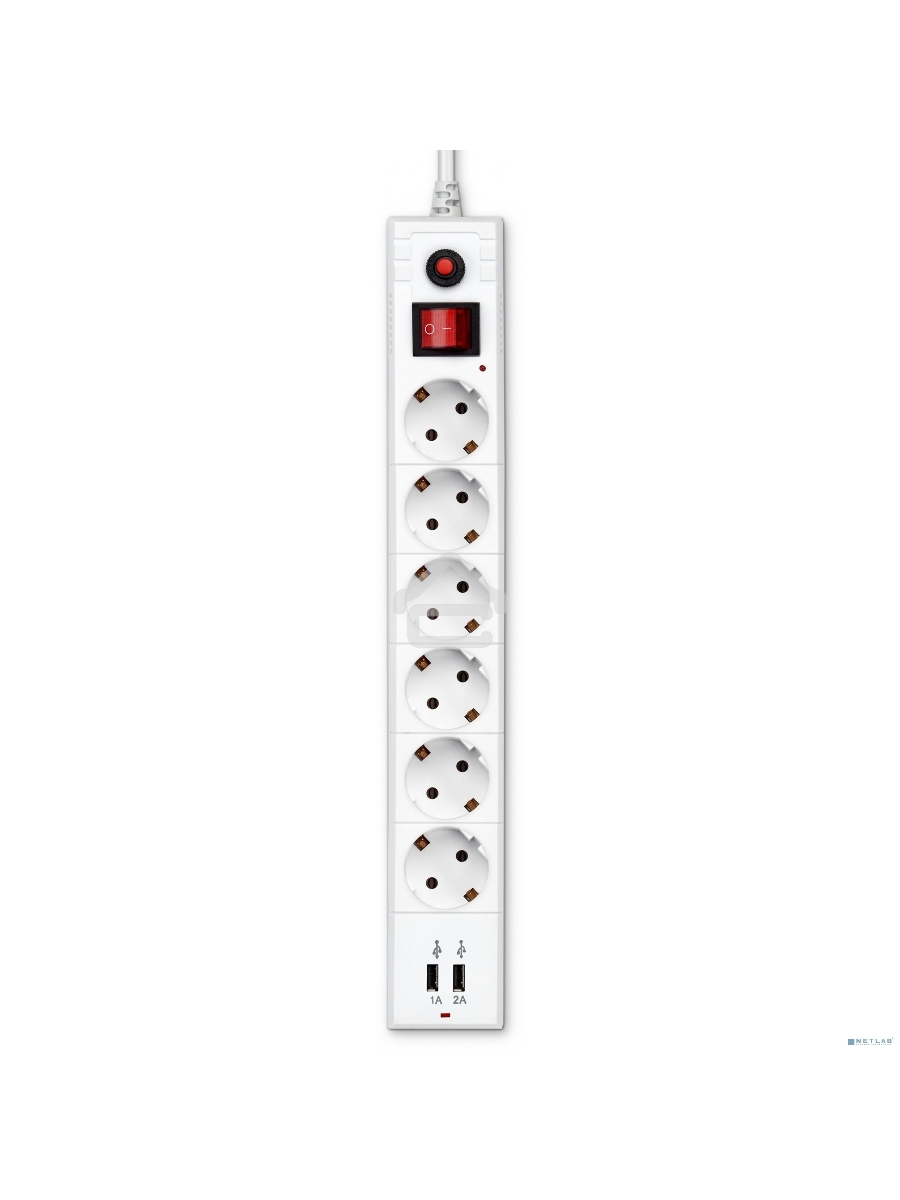 Сетевой фильтр Buro BU-SP5_USB_2A-W 5м (6 розеток) белый (коробка)