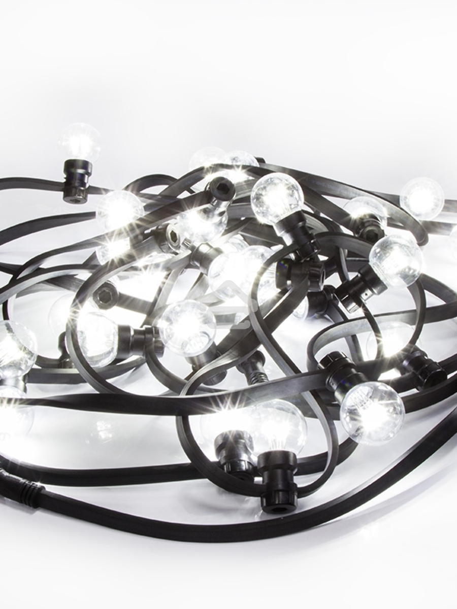 Гирлянда LED Galaxy Bulb String 10м, черный КАУЧУК, 30 ламп*6 LED БЕЛЫЕ, влагостойкая IP65