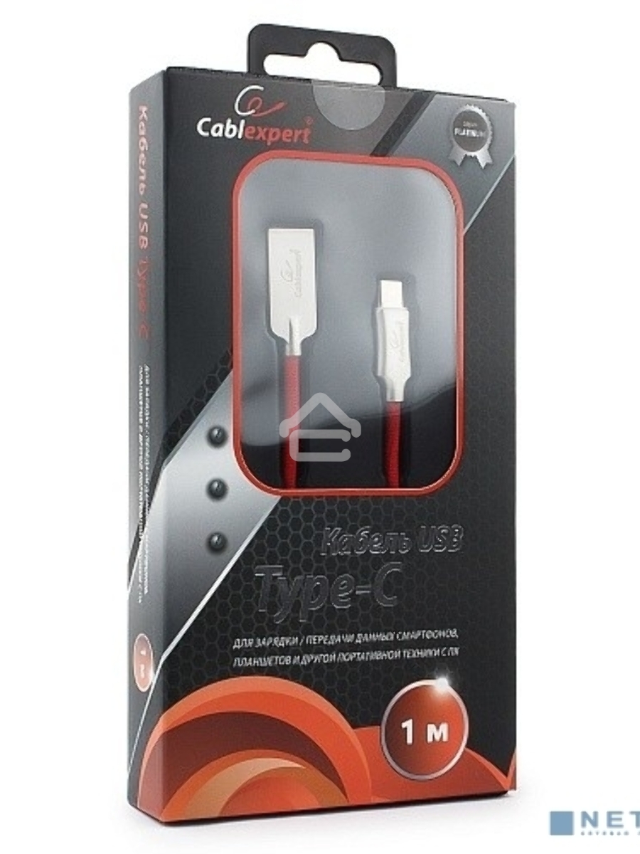 Кабель USB 2.0 Cablexpert CC-P-USBC02R-1M, AM/Type-C, серия Platinum, длина 1м, красный, блистер