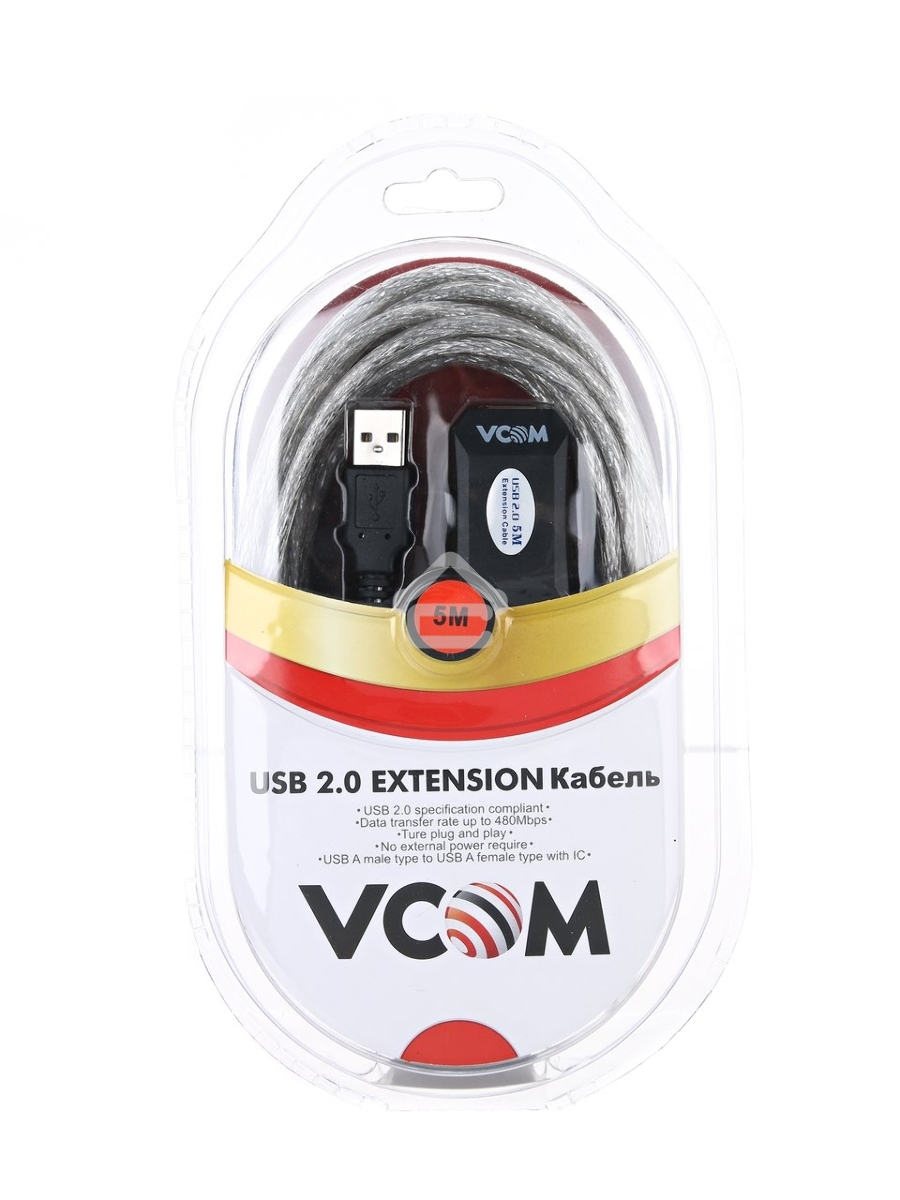Кабель VCOM VUS7049-5M USB2.0-repeater, удлинительный активный <Am-->Af> 5м