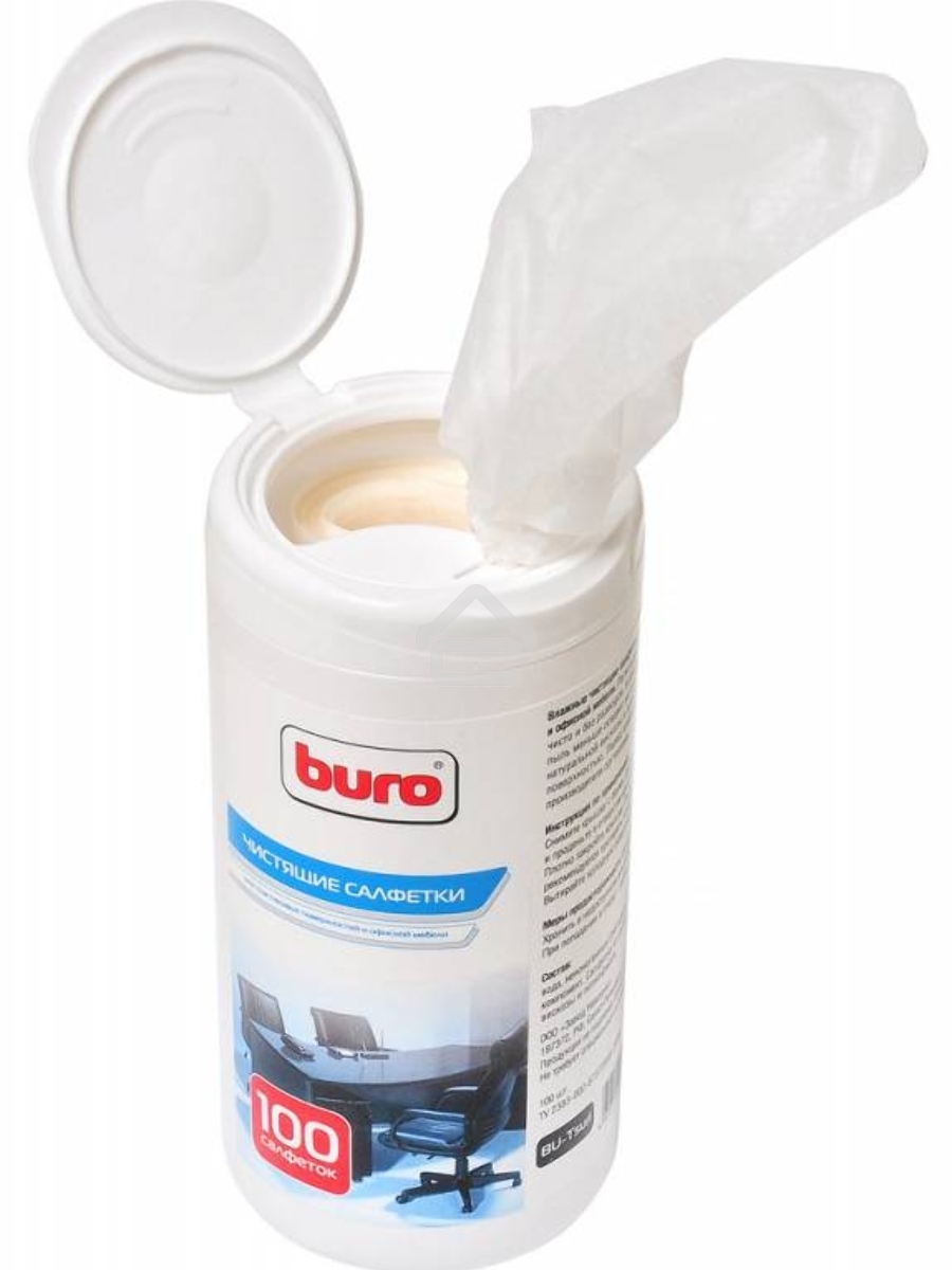 Салфетки Buro BU-Tsurl, 100 шт. для пластиковых поверхностей и офисной мебели туба 100шт влажных