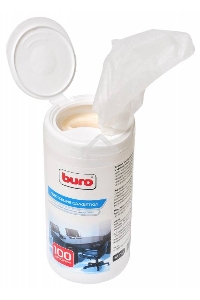 Салфетки Buro BU-Tsurl, 100 шт. для пластиковых поверхностей и офисной мебели туба 100шт влажных
