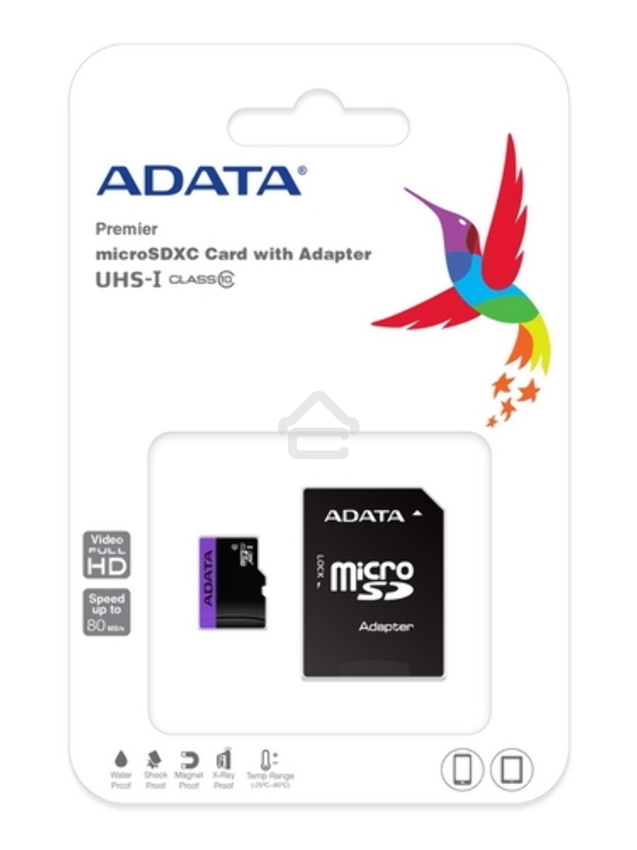 Флеш карта microSDXC 64GB ADATAUHS-1 CL10 (AUSDX64GUICL10-RA1) + SD adaptor