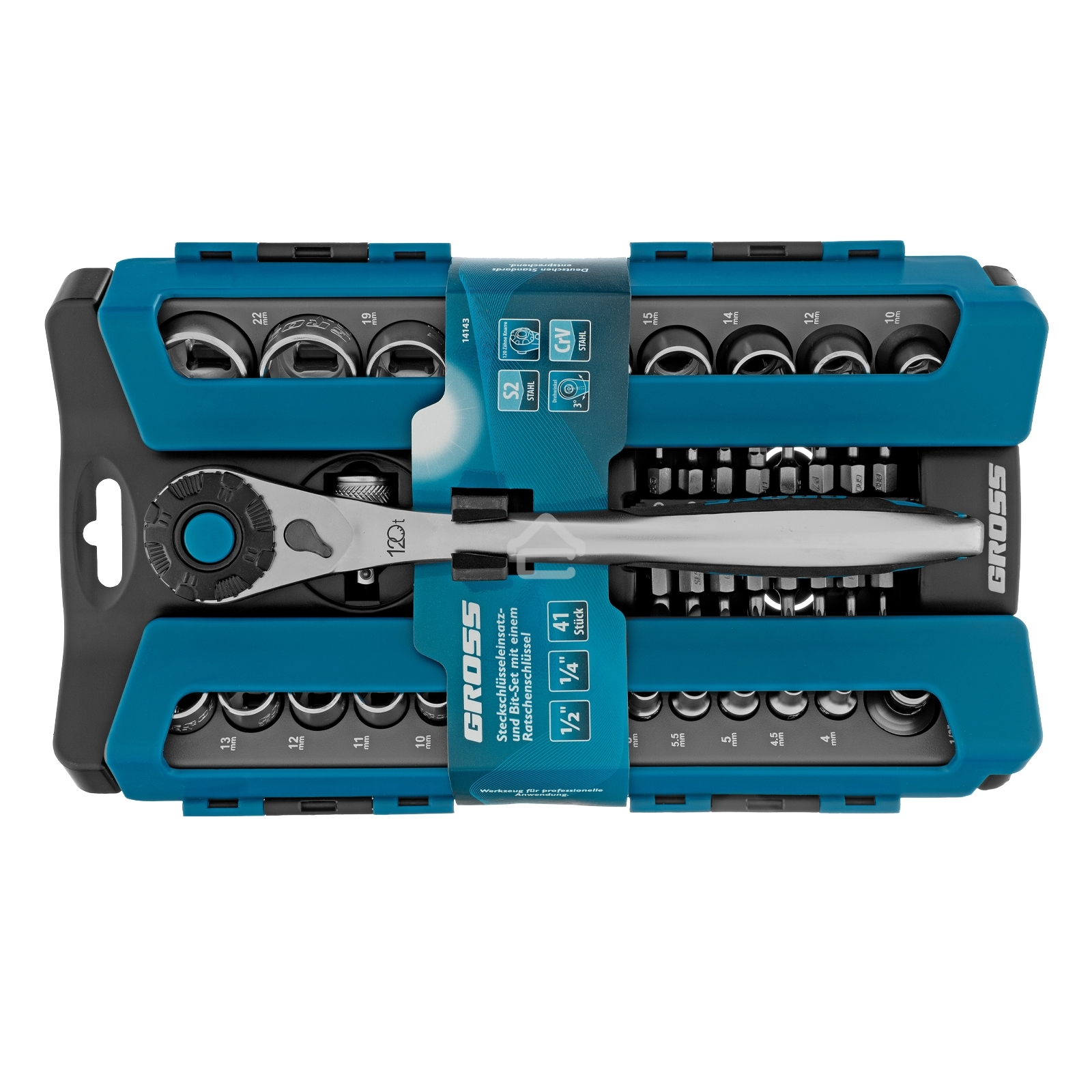 Набор торцевых головок Gross трещотка 120 зубьев, 41 предмет, 1/2