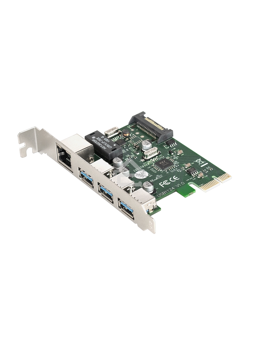 Контроллер сетевой ExeGate EXE-361 PCI-E 2.0, 3*USB3.0 ext + LAN UTP 1000Mbps, раз.доп.пит.OEM)