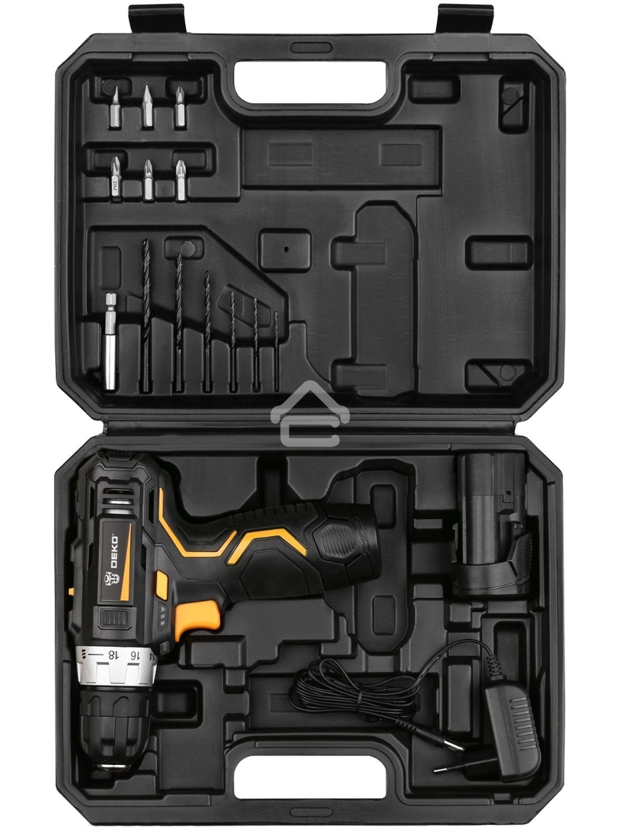 Дрель-шуруповерт Deko GCD12DU3 SET 3, 12 В, 1.5 Ач, аккумуляторная