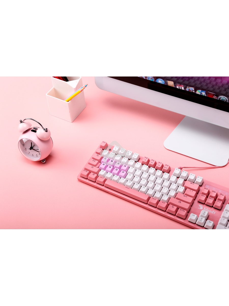 Клавиатура A4Tech Bloody B800 Dual Color проводная USB розовый/белый