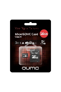 Флеш карта QUMO MicroSDHC 16GB Сlass 10 с адаптером SD, черно-красная картонная упаковка