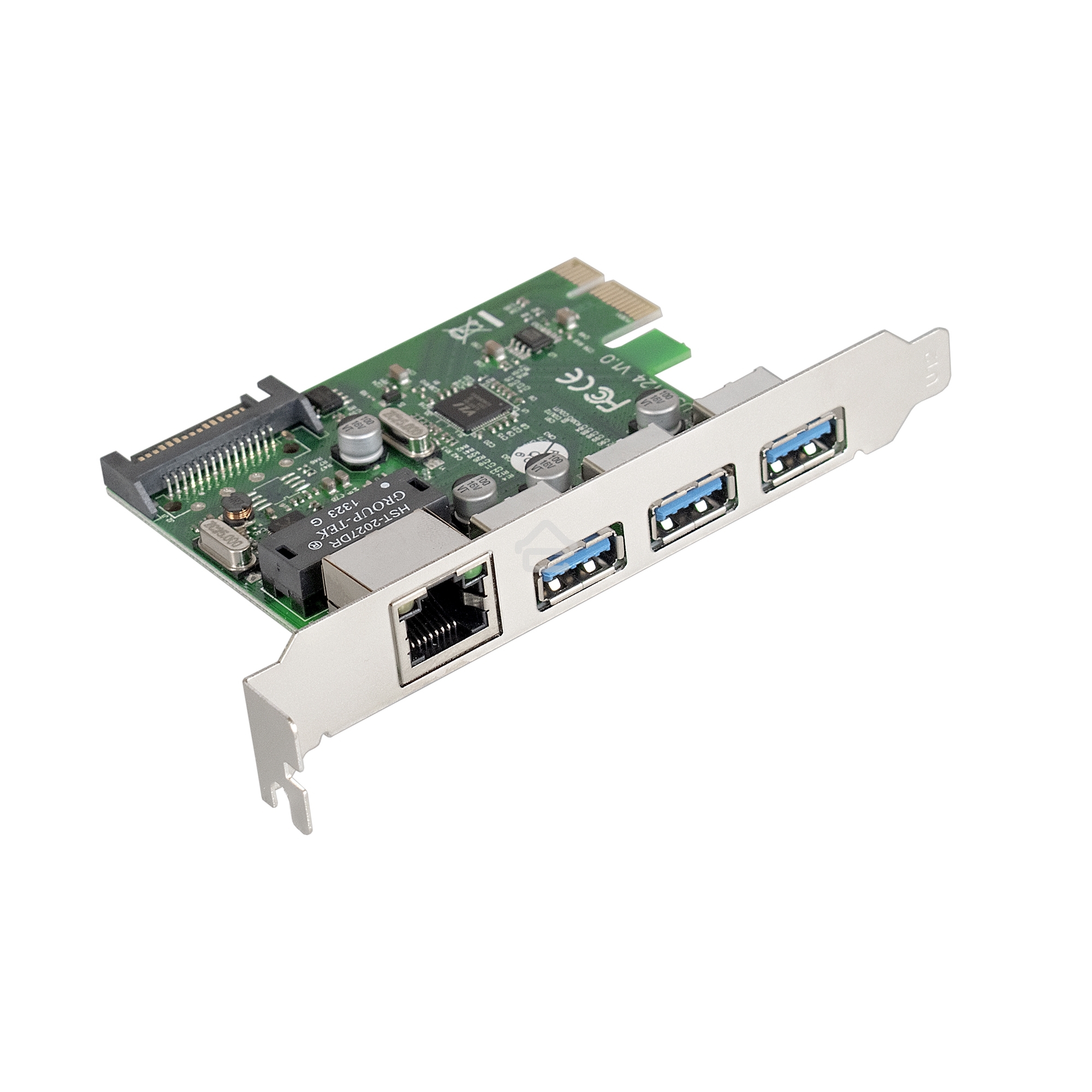 Контроллер сетевой ExeGate EXE-361 PCI-E 2.0, 3*USB3.0 ext + LAN UTP 1000Mbps, раз.доп.пит.OEM)